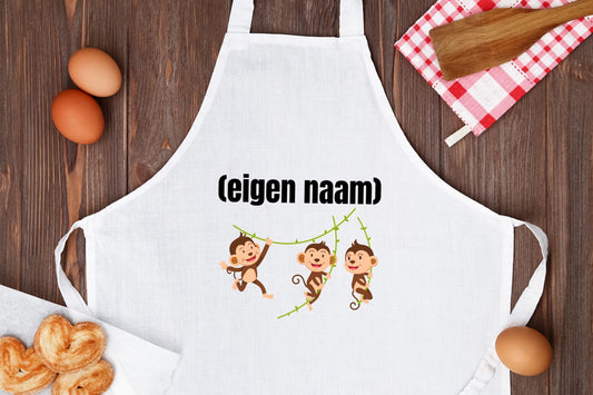 slingerende aapjes met eigen naam Keukenschort