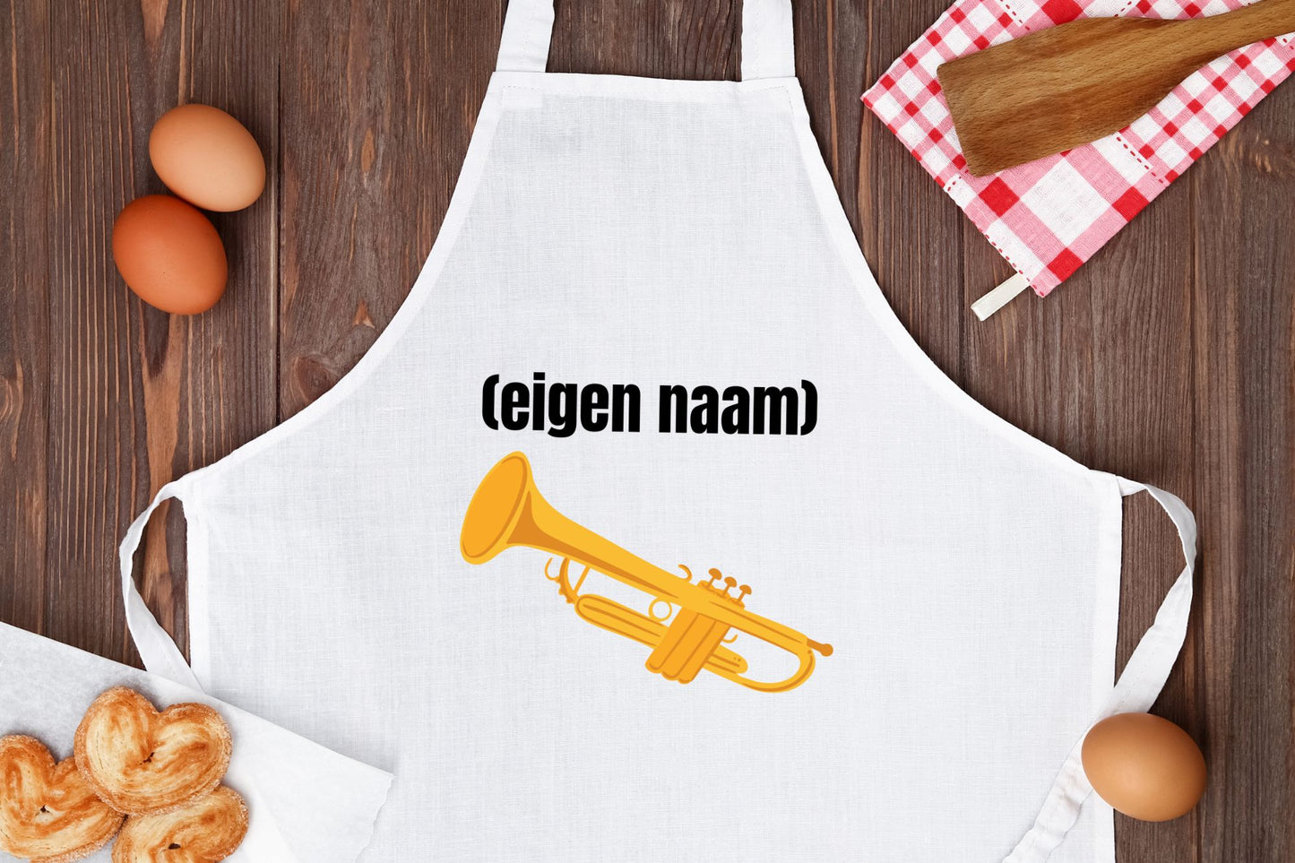 trompet met eigen naam Keukenschort