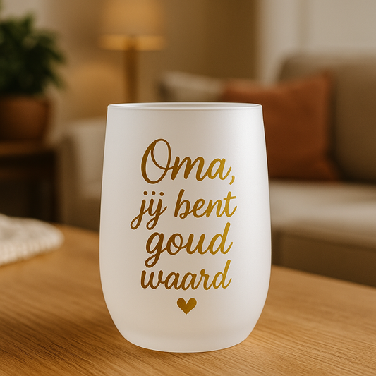 Gepersonaliseerd Wijnglas 400 ml – Frosted Glas | Stijlvol & Uniek Cadeau Oma