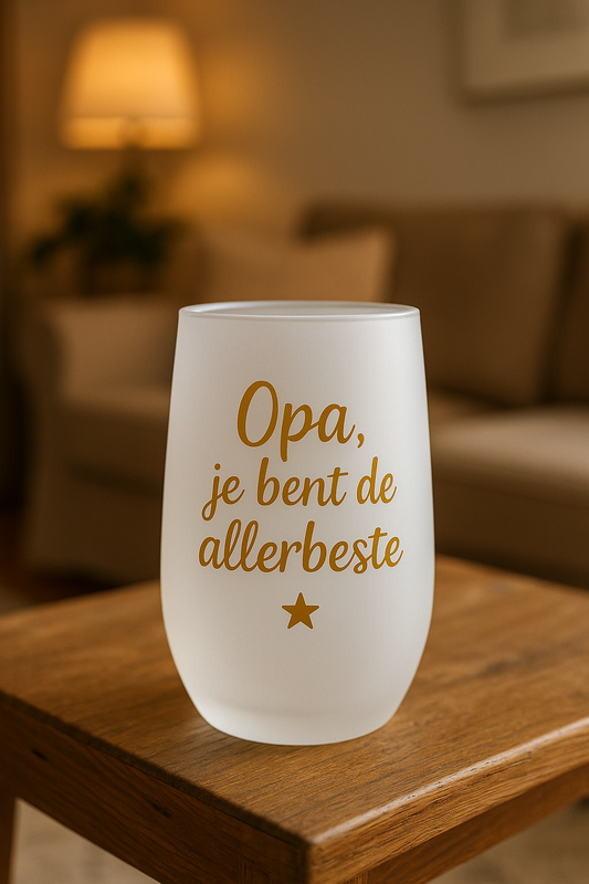 Gepersonaliseerd Wijnglas 400 ml – Frosted Glas | Stijlvol & Uniek Cadeau Opa