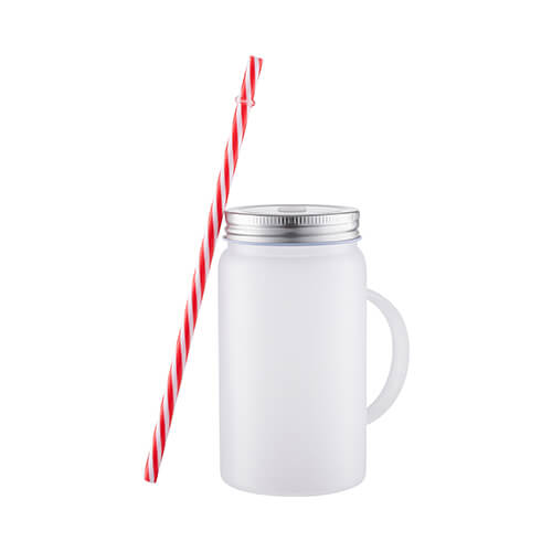 Gepersonaliseerde Mason Jar 500 ml – Frosted Glas met Deksel & Rietje