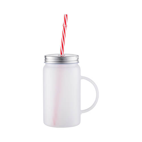 Gepersonaliseerde Mason Jar 500 ml – Frosted Glas met Deksel & Rietje